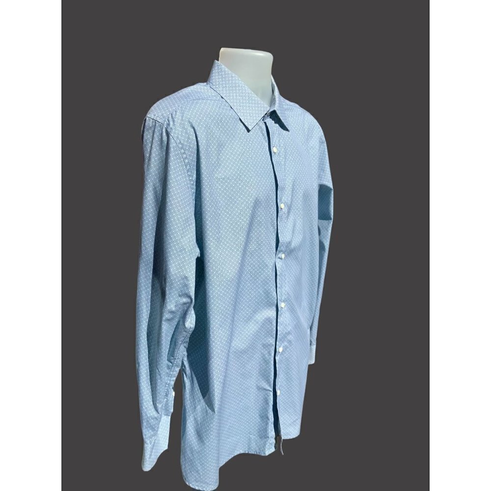 MTAILOR CUSTOM MADE CLOTHING BLUE DECO LATTICE LONG SLEEVE DRESS SHIRT LARGE - Picture 7 of 10